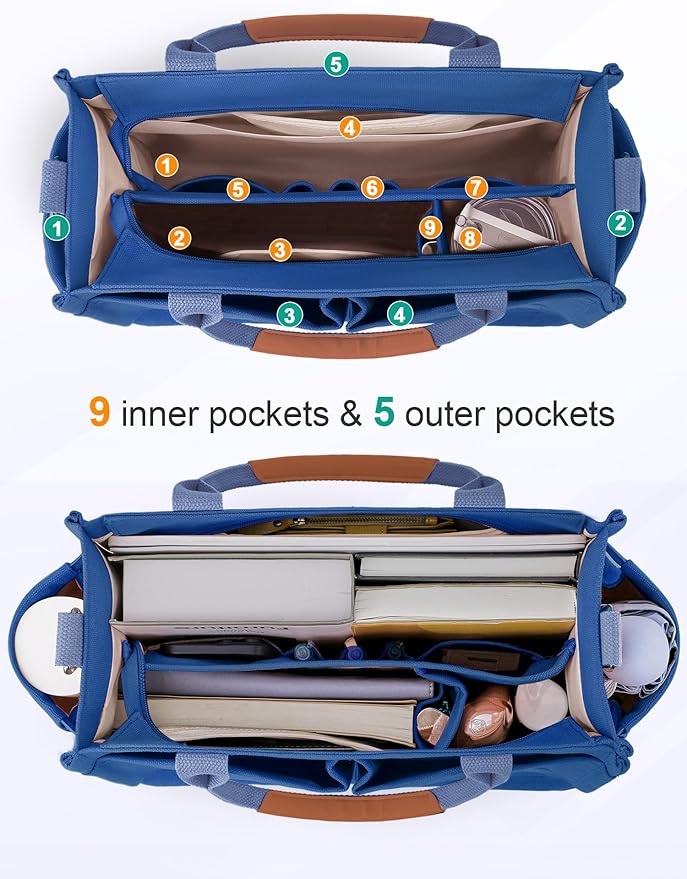 FIORETTO Womens Canvas Tote Bag Purse with Individual Compartment, Zipper Top, Reinforced Bottom & Luggage Sleeve