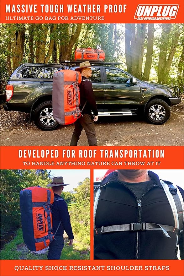 UNPLUG Ultimate Adventure | 1680D Heavy Duty Waterproof Bag | Large Travel Bag which can be Used for Camping, Motorcycling, Boating, or Hunting|110L Storm Grey