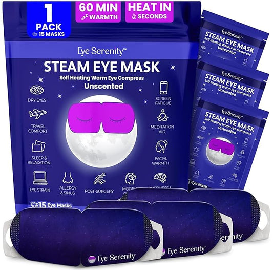 Lure Essentials Eye Serenity Steam Eye Mask, Heated Eye Mask, Self Heating Warm Compress for Dry Eyes, Fast Relief for Stye, Puffy Sensitive Eyes, Moist Heat, Gift for Women and Men - Unscented