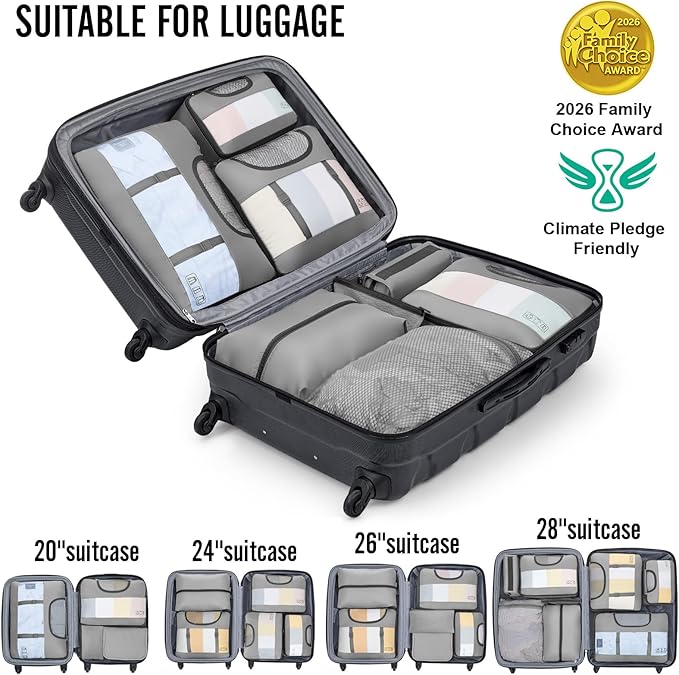 Veken 10 Set Packing Cubes for Travel Essentials,Anti-Wrinkle Buckled Suitcase Organizer for Shoe & Toiletry Bag,Carry On Luggage Bag for Airplane & College Dorm Room Accessories,Women Men Gifts