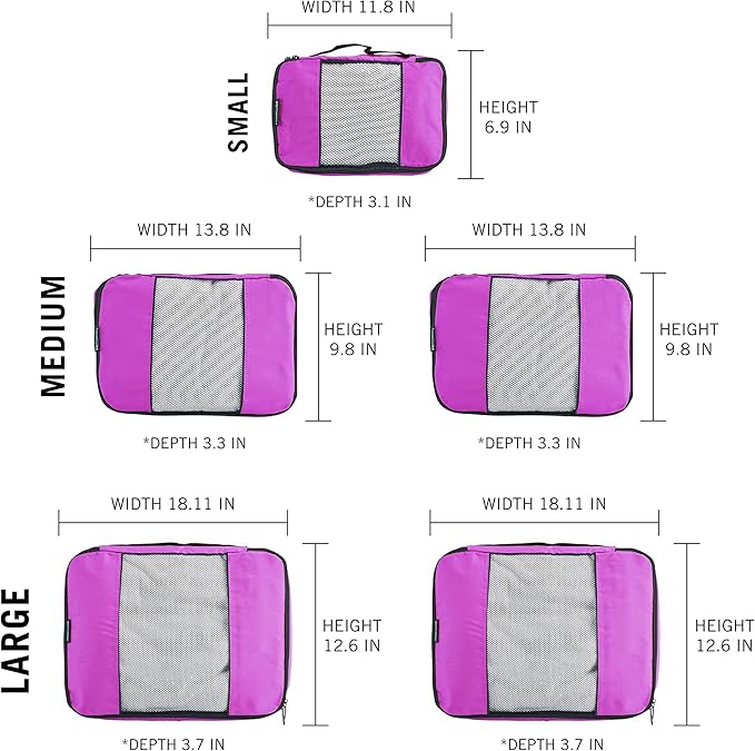 Travel Wise Packing Cubes for Travel - 5 Piece Set with Pattern Design, Lightweight Ripstop Nylon Luggage Organizers with Mesh Panel, Small Medium Large Sizes