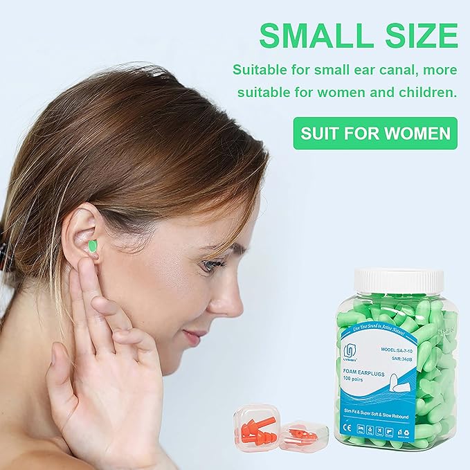 LYSIAN Slim Fit Foam Ear Plugs for Small Ear Canals, 100 Pairs 35dB SNR Noise Reduction Earplugs for Sleeping, Snoring, Travel and Quiet Rest, Women, Teens, Aqua