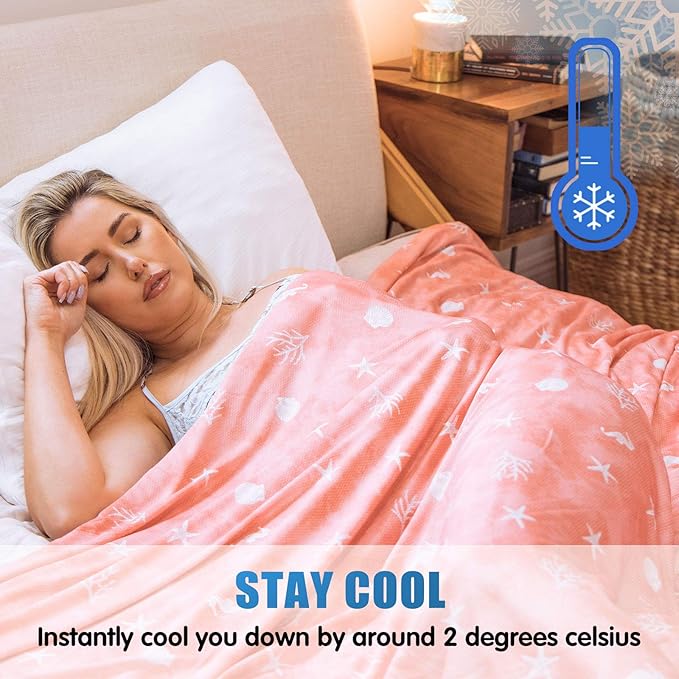 Ailemei Direct Cooling Blanket with Double Sided Cold Effect, Lightweight Breathable Summer Coastal Theme Bed Blankets, Transfer Heat to Keep Body Cool for Hot Sleepers and Night Sweats, 60“x90”