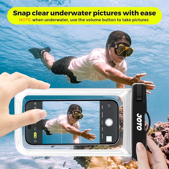 JOTO 2 Pack Waterproof Phone Pouch Case Up to 7", IPX8 Underwater Phone Case Cellphone Dry Bag for iPhone 17/Air 16 15 14 13 12 Pro Max Xs Max XR X 8 7 6S Plus SE/Galaxy S24 S23 S22 -Black/Clear
