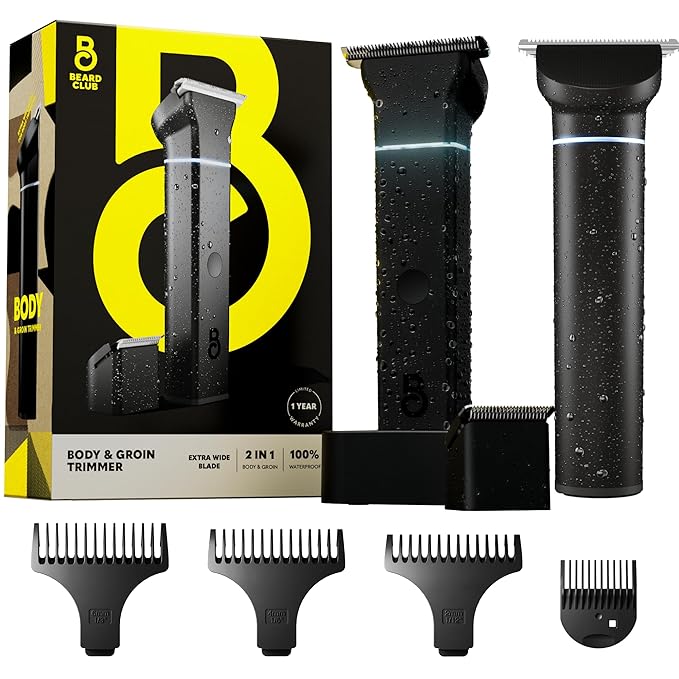 The Beard Club Manscape Body Hair Trimmer for Men, Pubic Hair Trimmer for Men & Ball Trimmer - Mens Body Shaver, Ceramic Blade Ball Shaver - Rechargeable, Electric, Waterproof Wet or Dry Clippers