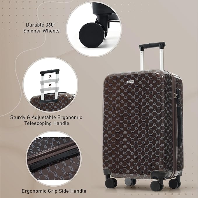 Hardside Luggage Sets, Lightweight Suitcase with Spinner Wheels, Brown Patterns