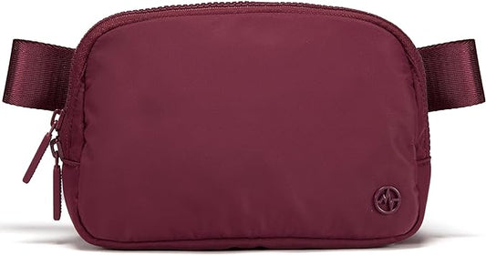 Pander Two Way Zipper Fanny Pack Nylon Everywhere Belt Bag for Women, Water Repellent Waist Packs, Crossbody Bags with Adjustable Strap (Red Merlot).