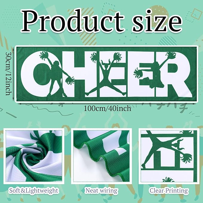 12 Pcs Cheerleader Cooling Towel Cheer Gifts Bulk for Team Cheer Sports Gifts with Bags 40" x 12" Breathable Chilly Microfiber Cooling Towel for Yoga Sport Gym Party Favor (Green)