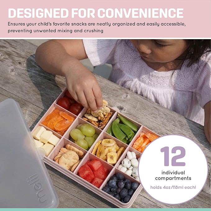 melii Snackle Box | 12-Compartment Divided Snack Container, BPA-Free Food Storage, Removable Dividers, Perfect for Kids Snacks, Arts & Crafts, Beads, and Kitchen Organization (Purple)