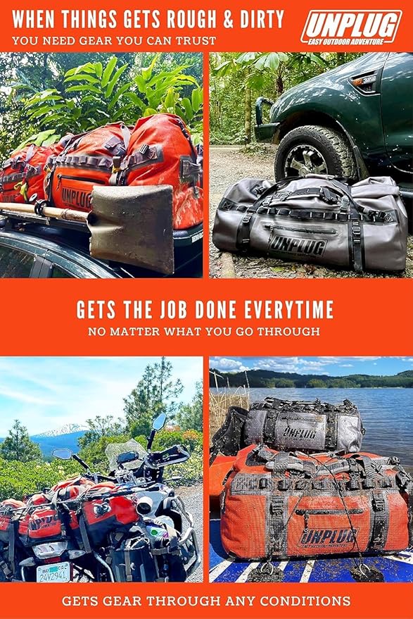 UNPLUG Ultimate Adventure | 1680D Heavy Duty Waterproof Bag | Large Travel Bag which can be Used for Camping, Motorcycling, Boating, or Hunting| 65L BLACKOPS