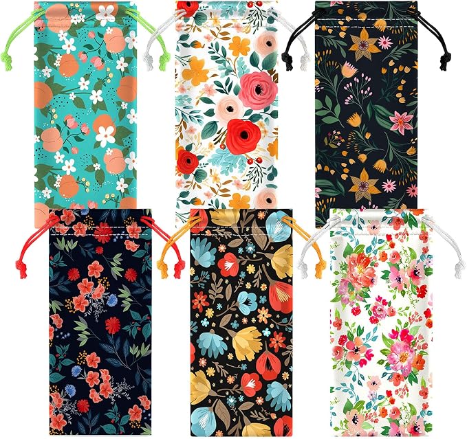 Shinylin 24 Pcs Sunglass Pouch Drawstring Microfiber Pouch Multicolor Soft Sunglasses Case Sunglasses Bag Eyeglass(Vivid Colors,Flower)