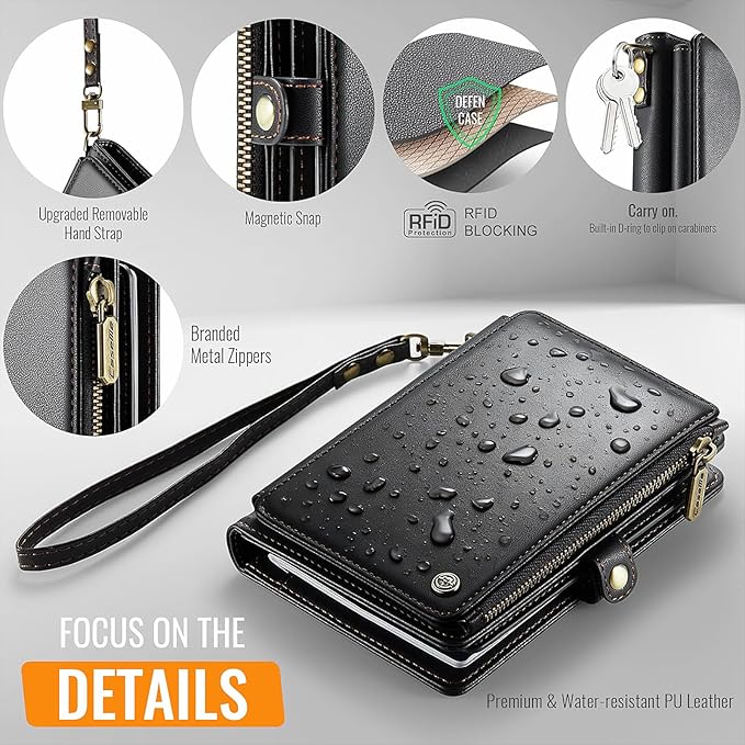 Passport Holder Wallet Bag with AirTag Holder, 11 Card Slots and Passport Solt Cash Solt Photo Solt Zipper Pocket, RFID Blocking Wristlet Strap.Black