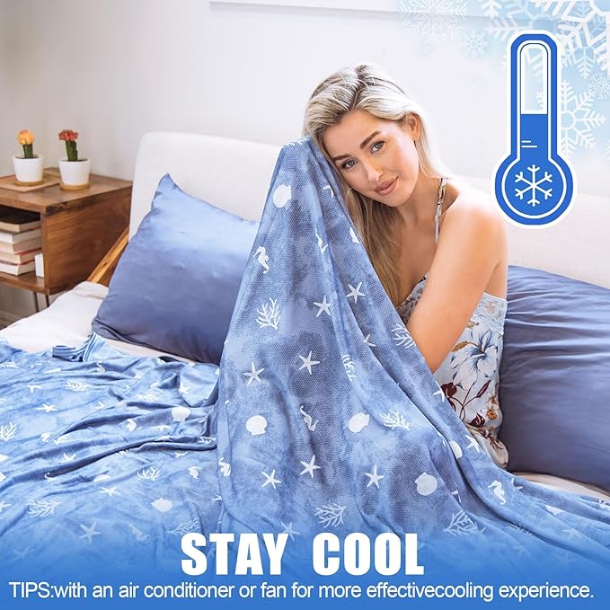 Ailemei Direct Cooling Throw Blanket with Double Sided Cold Effect, Lightweight Breathable Summer Coastal Theme Bed Blanket, Transfer Heat to Keep Body Cool for Hot Sleepers Night Sweats,50"x70"