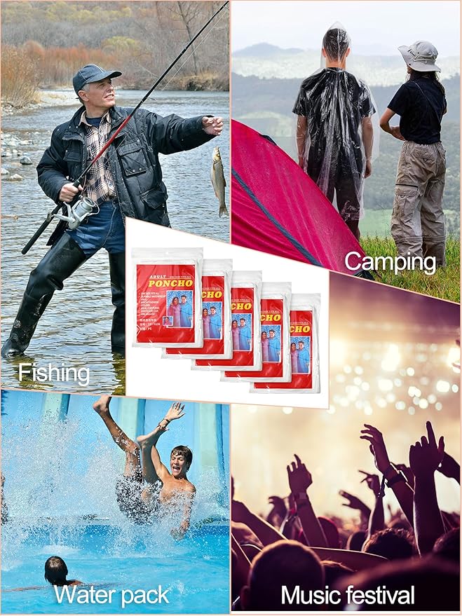40 Pack Disposable Rain Ponchos for Adults Disposable Ponchos Pack with Drawstring Hood Elastic Sleeves Raincoat for Camping