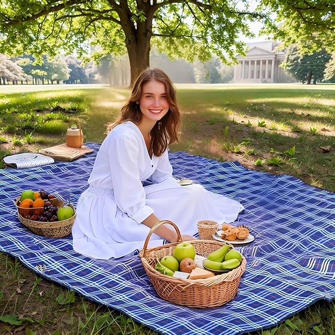 Wind Tour Waterproof Picnic Blanket with Carry Strap - Foldable Sandproof Outdoor Mat for Camping, Beach, Park - 59" x 71",Green(Two Mat Set)