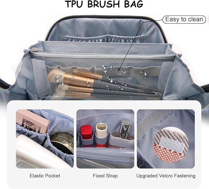 BOYATU Travel Makeup Bag Cosmetic Bag for Women: 3 Pcs Set Make up Bag with Compartments - Waterproof Vegan Leather Toiletry Bags with Handle - Makeup Organizer for Travel Essentials(C-5-Coffee)