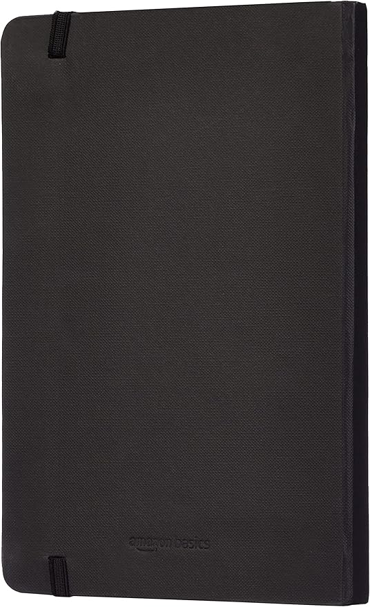 Amazon Basics Classic Lined Writing Notebook for Note Taking and Journaling, Hardcover with Elastic Closure, 240 Pages, 5" x 8.25", Black (Pack of 2)