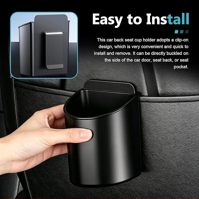 Car Cup Holder, Stable Spill-Resistant Drink Holder for Car, Back-clip Multifunctional Storage Box with Breathable Hole for Rear Seats/Car Doors/Headrests, Universal for Most Vehicles (Black)