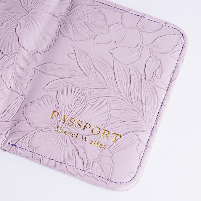 lizimandu Passport Holder with Airtag Slot, Airtag Passport Wallet for Men Women, Slim Leather Passport Holder Case Family for Travel Anti-Lost(1-Carved Purple)