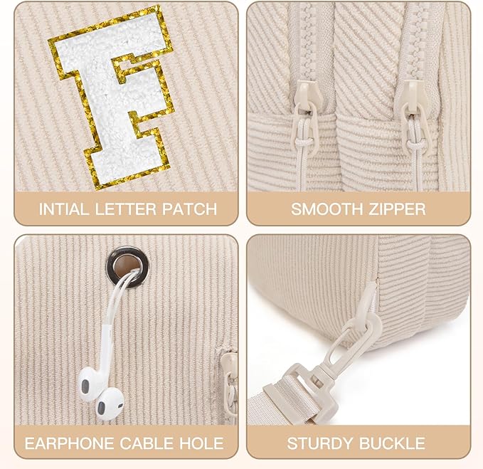 Viverte Small Corduroy Sling Bag Initial Crossbody Bag Fanny Pack for Girls Personalized Birthday Gifts for Teen Girls Gifts