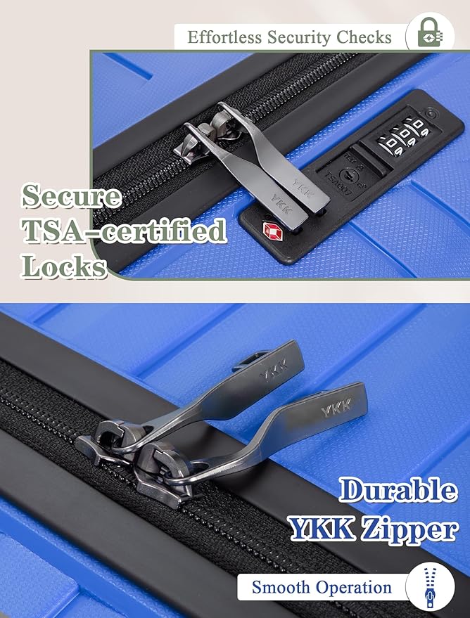 Cosbarn Luggage Sets 5 Piece, Suitcases with Wheels, PP Hard Case Luggage with Upgraded Shock-absorbing Spinner Wheel&TSA Lock, Carry On Luggage Set (IceBlue, 5 Piece Sets (20/24/28/DB/TB))
