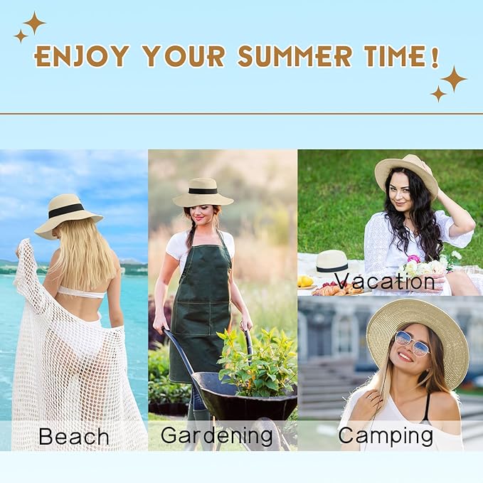 Beach Hat for Women, Wide Brim Sun Straw Hats for Women, Sun Hat Womens UPF 50+ UV Protection, Floppy Foldable Summer Hats