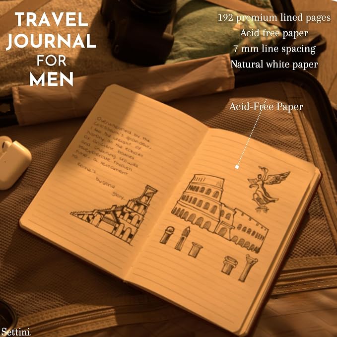 SETTINI® Lined Journal - Compass Journal for Writing Gift Set - Hardcover Vegan Leather, Includes Luxury Pen in a Unique Pen Holder, 192 Pages, A5, Fathers Day Gift, Journal for Men & Women