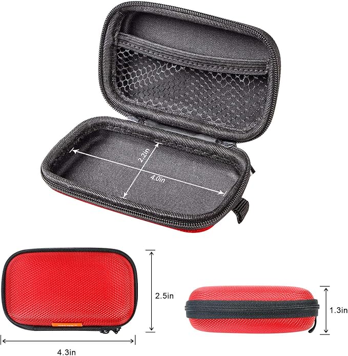Red Rectangle Small EVA Case - Portable Protection Hard Shell Exterior Lightweight Universal Zipper Pouch Carrying Bag for Earbud, Headset, Charger, Airpods, iPod, USB Cable, MP3, Key, Change Purse