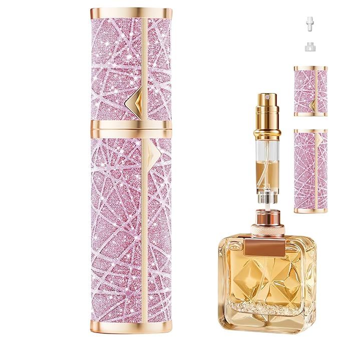 Perfume Travel Refillable Bottle, Cologne Portable Atomizer Fragrance Scent Sprayer with Sparkling Brilliantly, Pump Fill from Bottom Pocket Size 5ml for Travel Essentials & Best Gift(Purple)