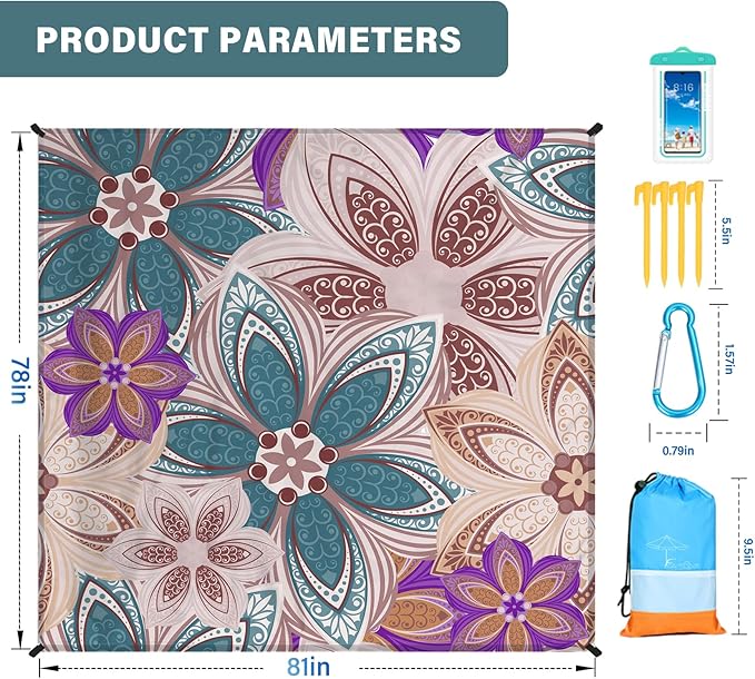 Famstar Beach Blanket Oversized Extra Large 78"X81"/10'X9',Waterproof Sandproof Beach Blanket 2-8 Adults Lightweight Durable for Travel Camping Hiking Picnic