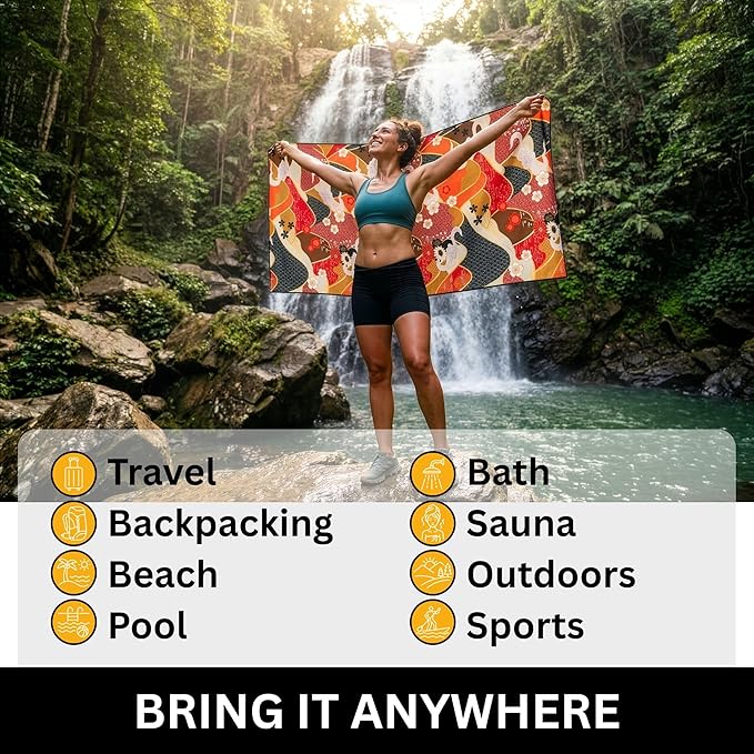 Travel Towel – Packable, Lightweight, Quick-Dry, Fade Resistant, Sand-Repellent – Soft Microfiber Towel for Travel, Backpacking, Beach, Pool, Outdoors – Double-Sided Print – 60” x 30”