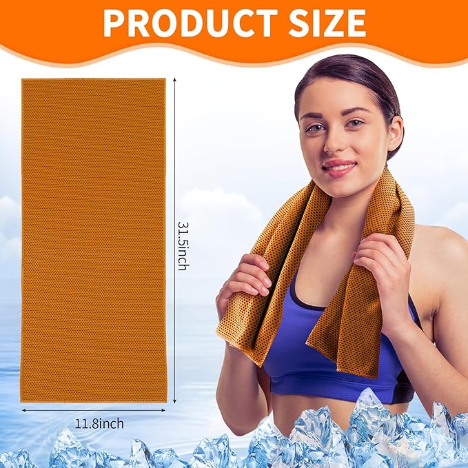 Honoson 10 Pcs Cooling Towel Bulk - Neck & Face Cool Chilly Towels Microfiber Breathable Sport Sweat Rag for Gym, Yoga, Travel, Camping, Running, Outdoor (Orange)