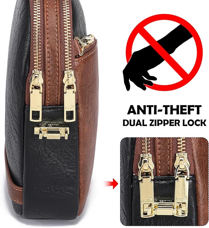 INICAT RFID Blocking Sling Bag, Anti Theft Crossbody Bag for Women Compact Travel Purses Leather