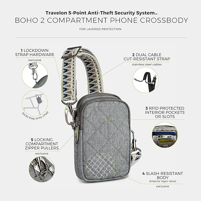 Travelon Anti-Theft Boho 2 Compartment Phone Crossbody