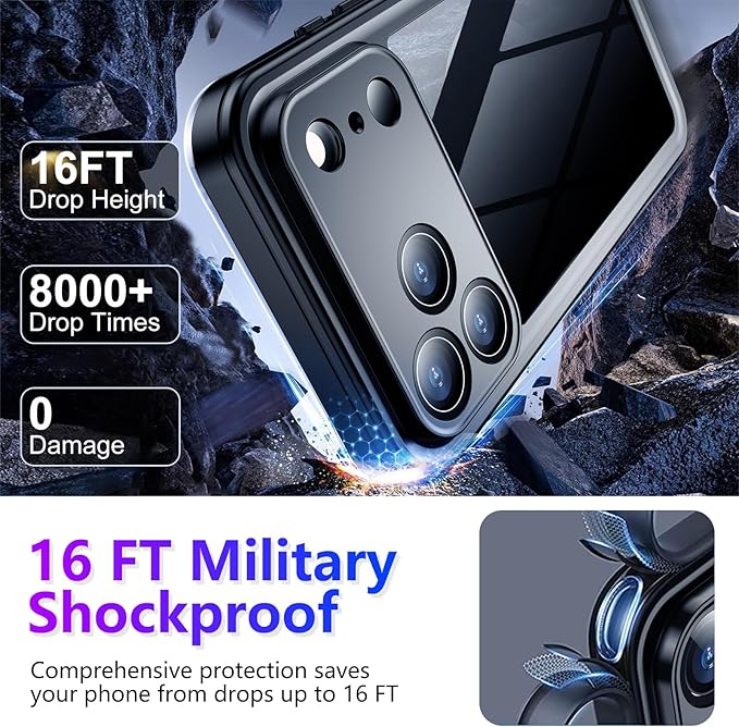 Compatible with iPhone 17 Pro Case,Waterproof Built-in Screen & Camera Protector IP68 Underwater Full Body 17FT Military Dropproof Shockproof Phone Case 6.3"-Purple/Clear