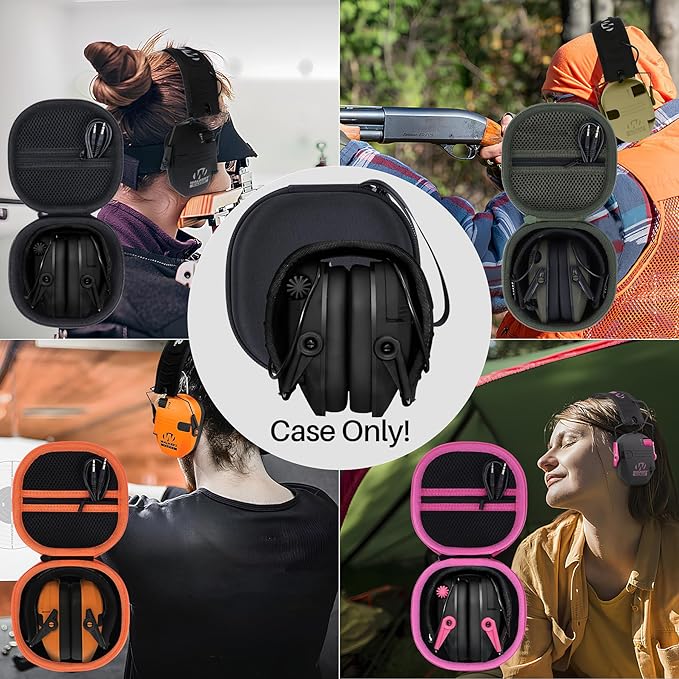 Lebakort Storage Case Compatible with Walkers Razor Slim/PROHEAR 066 030 Electronic Shooting Earmuff Hearing Protection Muff (Black + Orange Case)