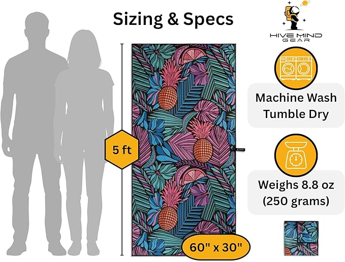 Travel Towel – Packable, Lightweight, Quick-Dry, Fade Resistant, Sand-Repellent – Soft Microfiber Towel for Travel, Backpacking, Beach, Pool, Outdoors – Double-Sided Print – 60” x 30”