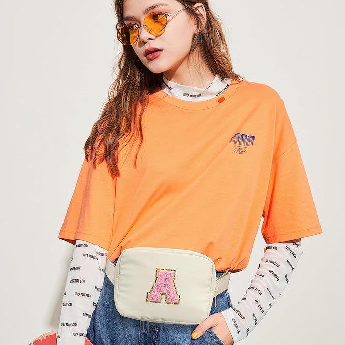 YOOLIFE Birthday Gifts for 3 4 5 6 7 8 9 10 Year Old Girl, Initial Fanny Pack Girls Purse Belt Bag Crossbody Bag, Personalized Gifts for Girl Kids Toddler, Beige L