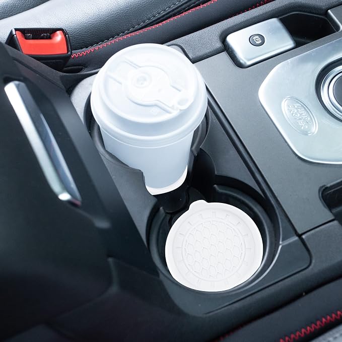 Amooca Automotive Cup Holders Universal Car Cup Coaster Waterproof Non-Slip Sift-proof spill Holder Car Interior Accessories 2 Pack White