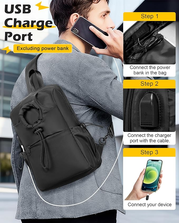 SEAFEW Large Black Sling Crossbody Bag for Men Women, Tactical Backpack Shoulder Daypack Mini Cross Body Motorcycle Chest Bags, Small One Strap Fanny Back Pack for Casual Travel Hiking Sport Gym