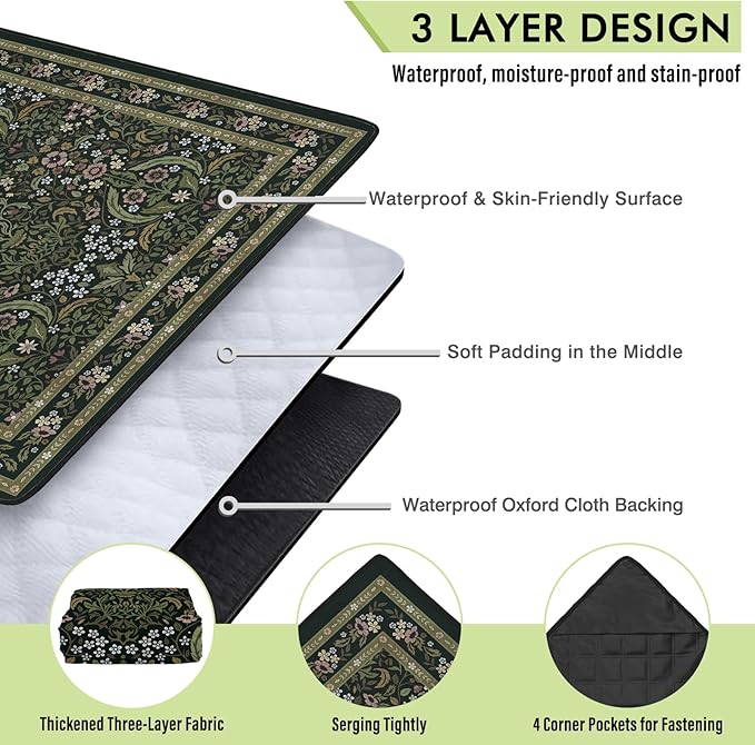 Vintage Picnic Blankets Waterproof Foldable, 80″X80″ Extra Large Picnic Mat Floral Outdoor Blanket for Grass, Packable Beach Blanket Sandproof Picnic Accessories for Camping Music Festival Park Lawn