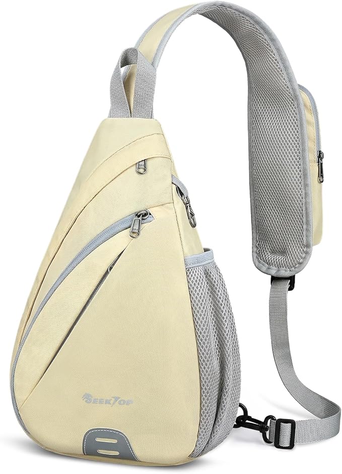 Seektop Anti Theft Crossbody Bag for Women RFID Blocking Waterproof Sling Backpack Lightweight 400D Nylon Small Chest Pack Shoulder Bag for Travel Hiking Commuting Men Beige