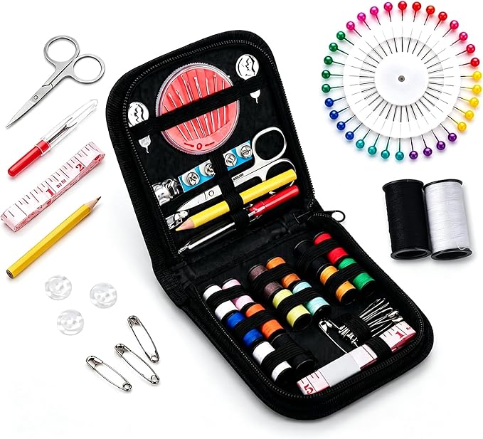 JANREAY Sewing Kit for Adults Travel, Small Sewing Kit for Beginners, Travelers, Emergency Mini Needle and Thread Kit with 14 Thread Spools, Needles, Threader, Scissors,Tape Measure, Buttons