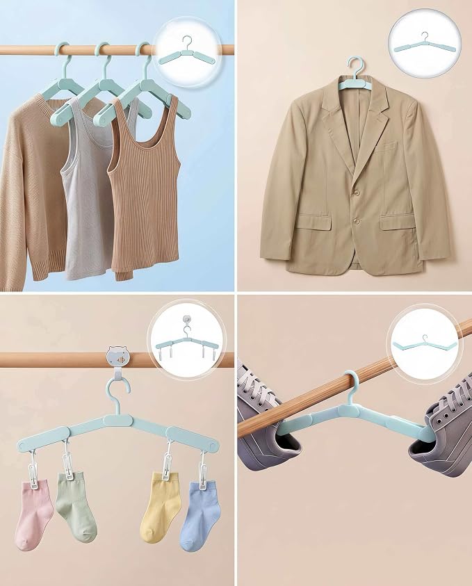 Foldable Travel Hangers with Clips 5 Pack Adjustable Collapsible Cruise Essentials 2026 - Portable Space Saving Travel Must Haves for Hotel Cruise Ship RV Dorm Room with 10 Non-Slip Clips & Shoe Hooks