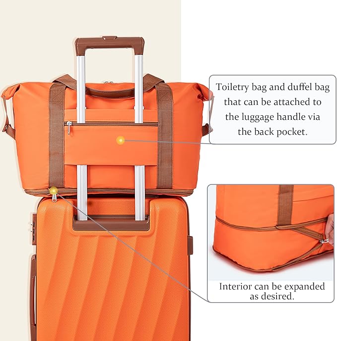 Luggage Sets 5 Piece Suitcases with Wheels,ABS Hard Case Suitcases with Spinner Wheels,Durable Travel Luggage(Orange, 5 Piece Set(20"/24"/28"))