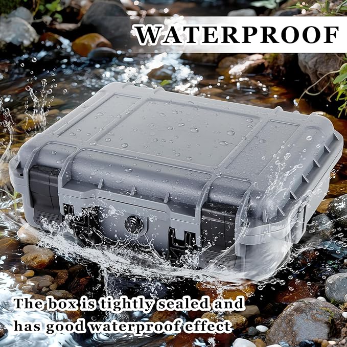 Relaxweex 1 Pcs Waterproof Hard Case with DIY Customizable Foam Insert Portable Protective Case with Knife for Camera Drones Equipments Tools Test Instruments(Gray,16.3 x 12.4 x 6.5 Inch)