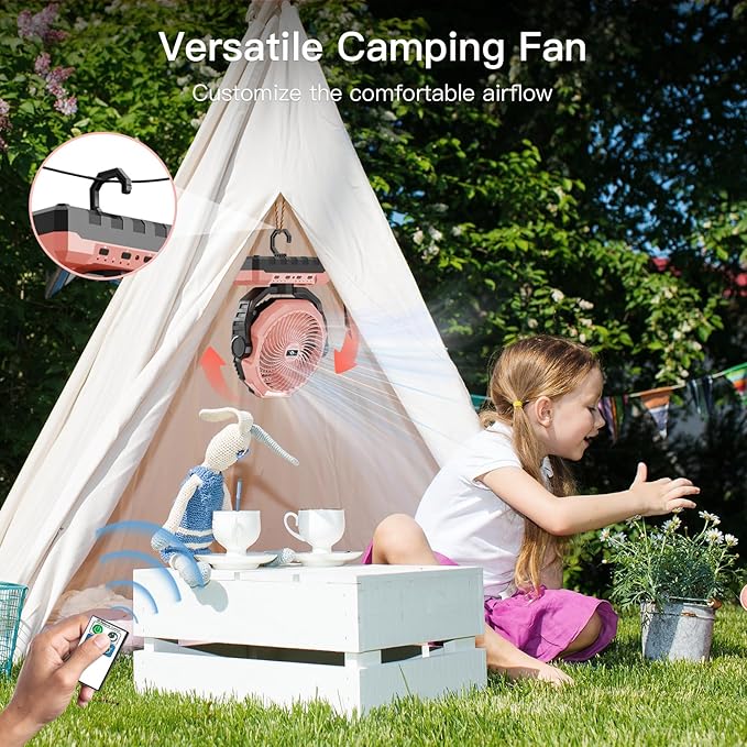 FRIZCOL 3-in-1 Camping Fan - Portable Fans Rechargeable - 24000mAh Battery Powered Fan with Light for Indoor, Outdoor, Tent, Travel, Fishing, Jobsite, Gifts for Men Dad Him - Pink
