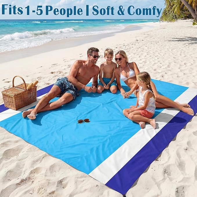 Famstar Beach Blanket Oversized Extra Large 78"X81"/10'X9',Waterproof Sandproof Beach Blanket 2-8 Adults Lightweight Durable for Travel Camping Hiking Picnic