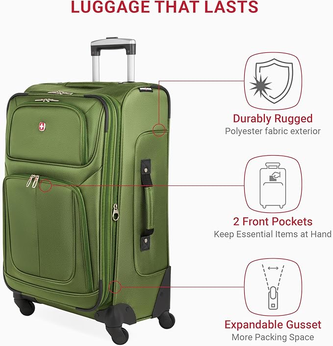 SWISSGEAR Sion Softside Expandable Spinner Luggage Durable Lightweight Travel Suitcase, Evergreen, 2-Piece Set (Carry-On/Large)