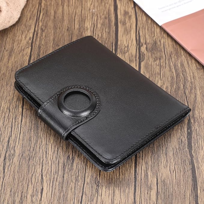 Polare Napa Leather Slim and Soft RFID Blocking wallet For Men Snap Bifold Travel Wallet Passport Holders 2 Passports (Black with AirTag Slot)